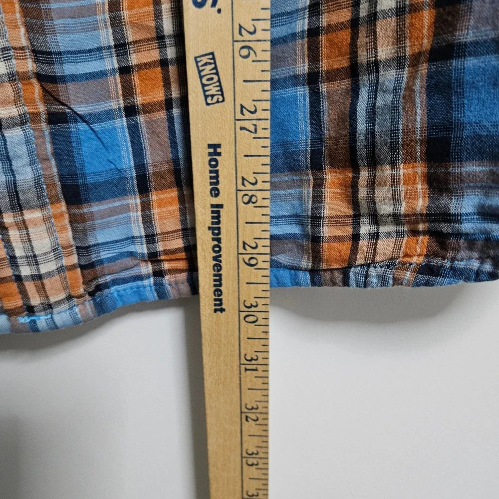 The North Face Shirt Mens Lg Blue Orange Plaid Short Sleeve Button Up Gauzy